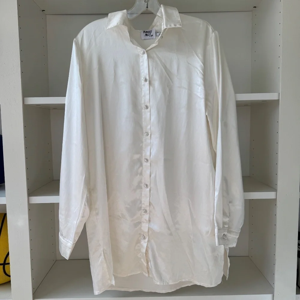 PRINCESS POLLY 90210 Satin Shirt Mini Dress - Picture 6 of 9